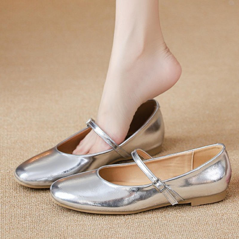 Women Shoes Heels - Zapatos planos de Ballet plateados para