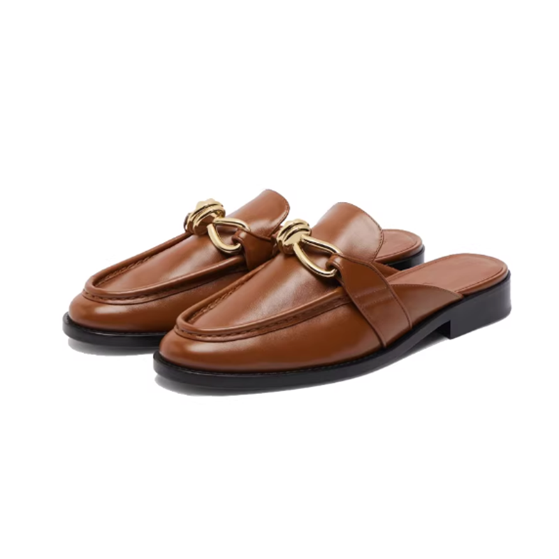 Slip On Mule Flat - Zapatillas de cuero genuino de alta