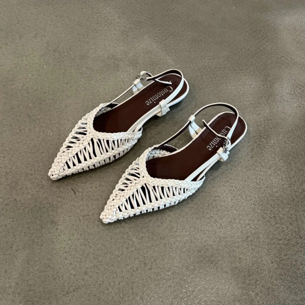 Slip On Mule Flat - Sandalias romanas tejidas puntiagudas para mujer