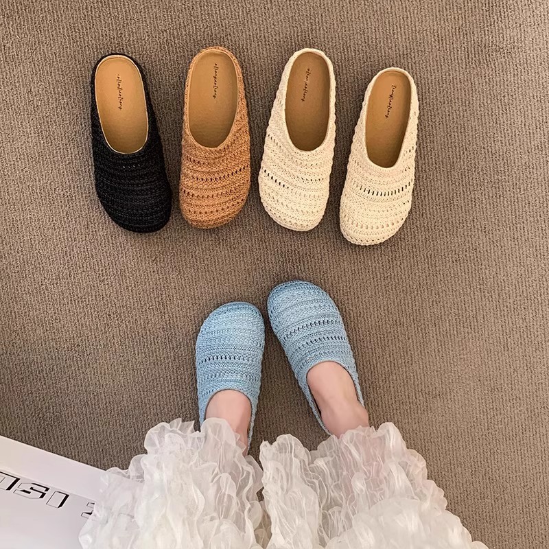 Slip On Mule Flat - Sandalias de Rafia Tejida para Mujer,