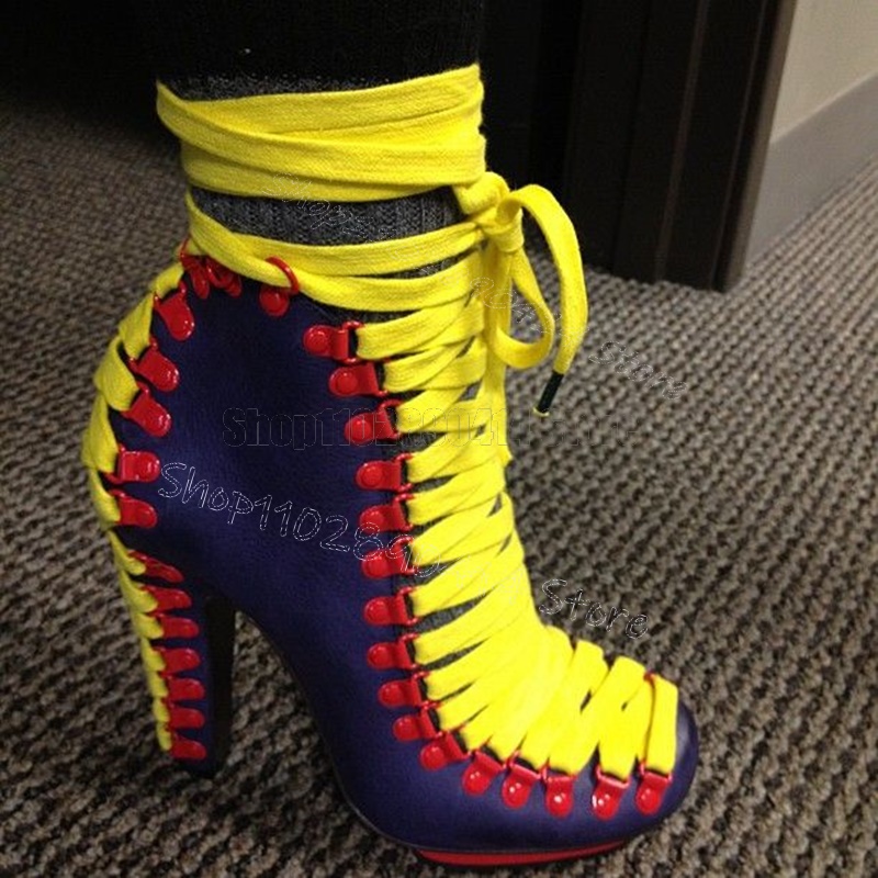 Women'S Shoes Navy Blue - Botines de tacón grueso con cordones