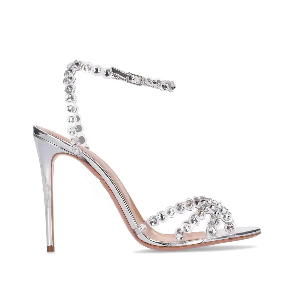 Jelly Sandal Women - Sandalias de tacón plateado de talla