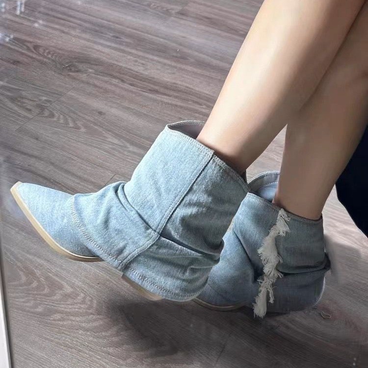 Botas vaqueras plisadas para m - Women'S Shoes Navy Blue reseña y precio