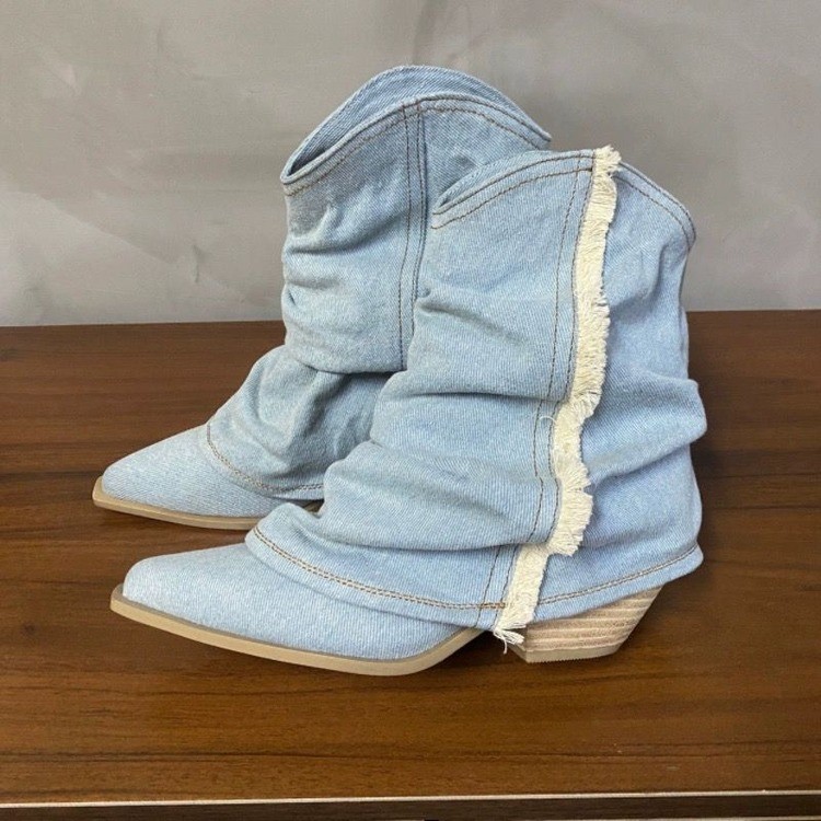 Botas vaqueras plisadas para m - Women'S Shoes Navy Blue reseña y precio