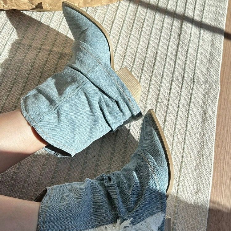 Botas vaqueras plisadas para m - Women'S Shoes Navy Blue reseña y precio