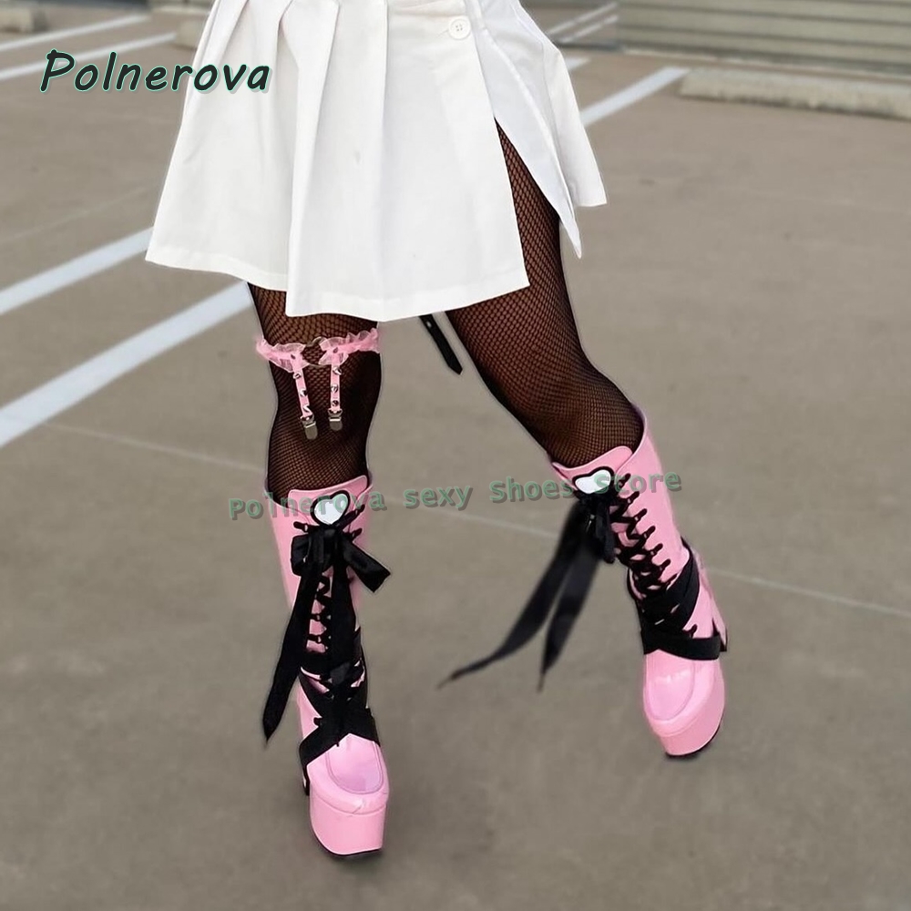 Botas altas de plataforma rosa - Women Shoes Size Chart reseña y precio